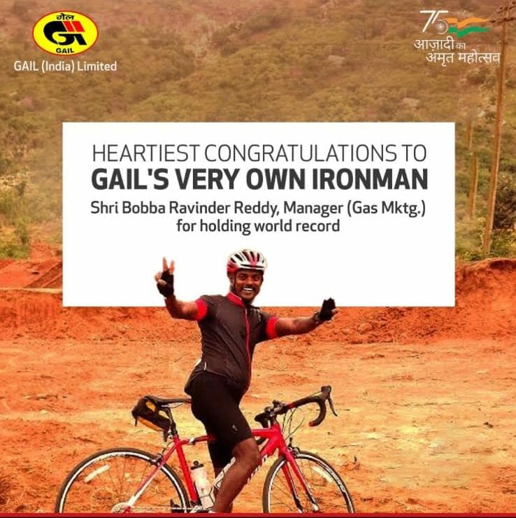 GAIL (India) Limited congratulates Bobba Ravinder Reddy, GAIL's very own Ironman, for holding a world record