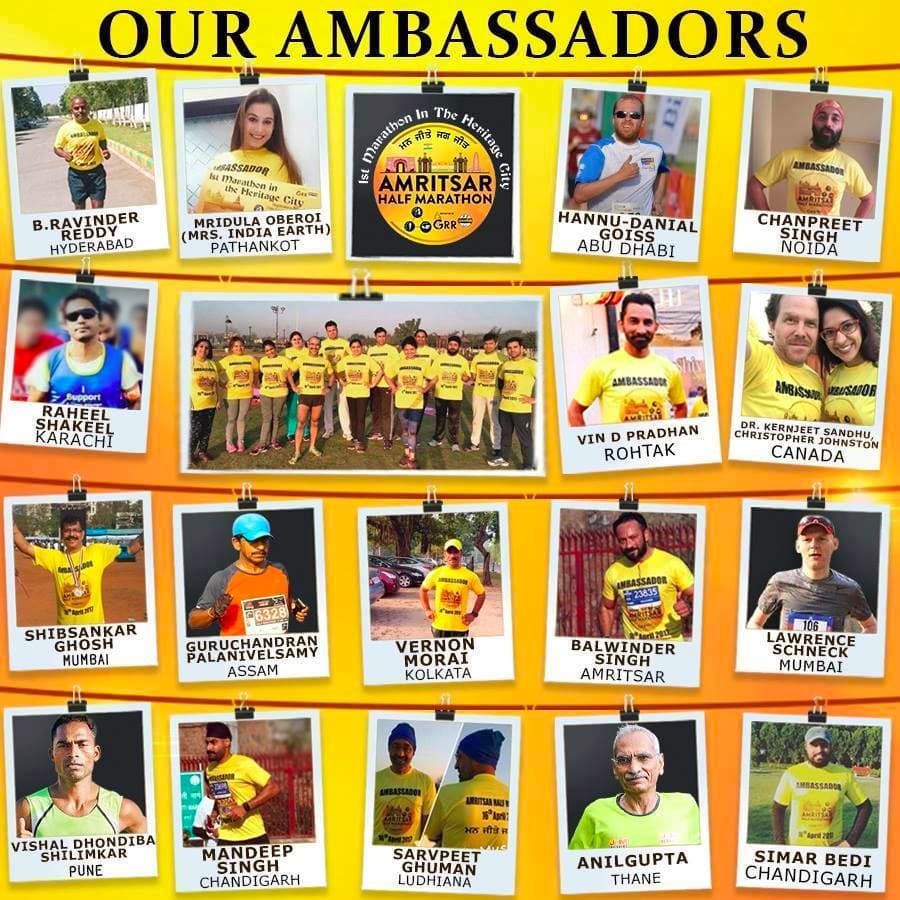 Our Ambassadors collage from the Amritsar Half Marathon featuring Bobba Ravinder Reddy