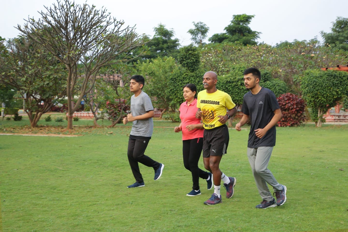 Bobba Ravinder Reddy jogging with family in a park