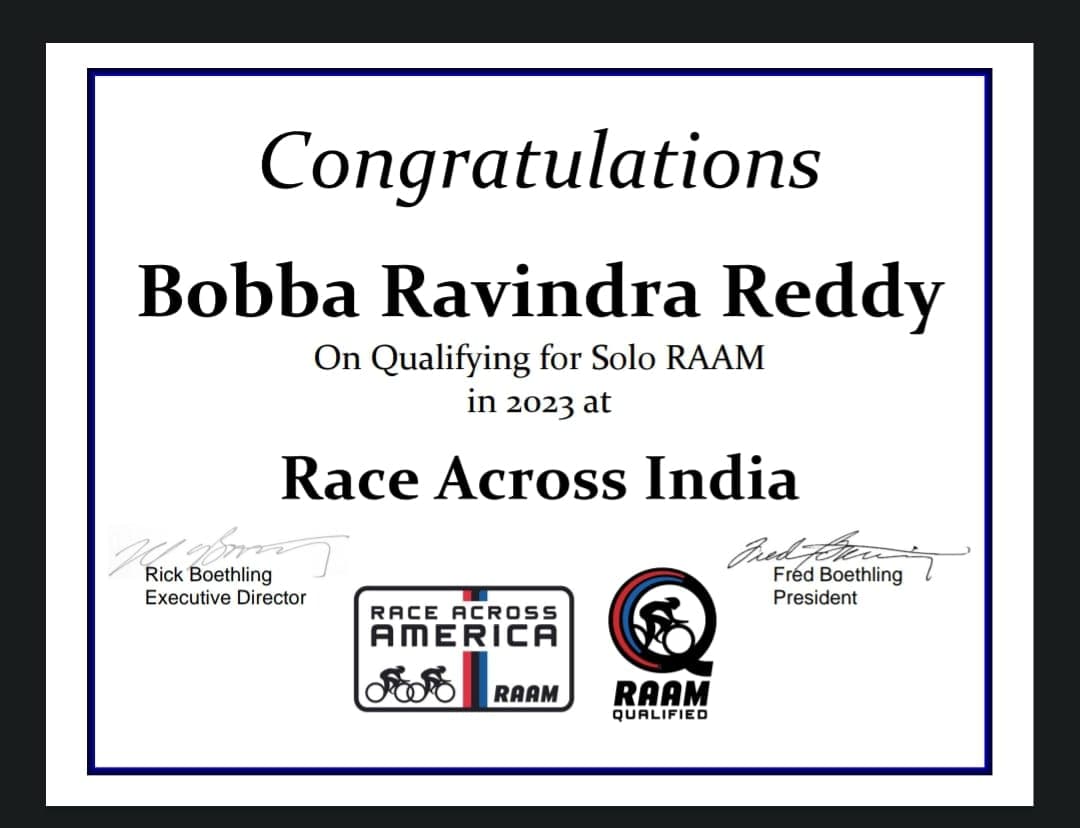 Congratulations graphic for qualifying in 2023 for Solo RAAM at Race Across India